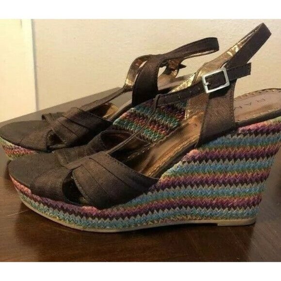 Rampage Bridgette Wedge Sandals Womens 9.5 Brown Chevron Platform Slingback - Picture 1 of 12